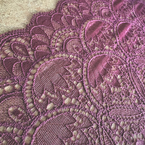 Cream or Wine / Maroon Stretch Galloon Lace (22cm Wide) - 1m