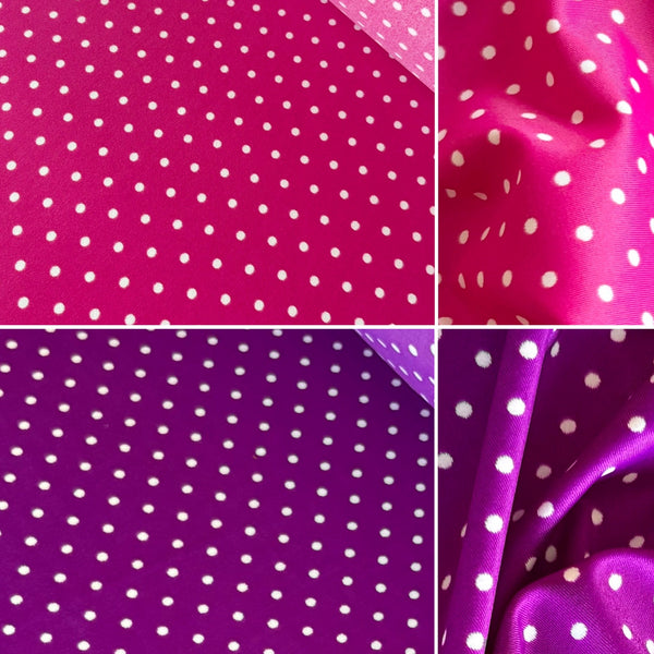 Pink and Purple with White Polka Dot Spotty Lycra Fabric - 1m