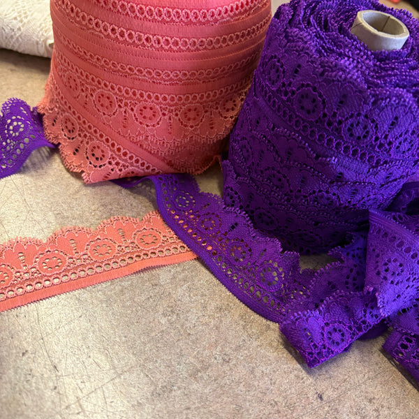 Coral Orange and Purple Lace Trim 4cm Wide - (5m length)