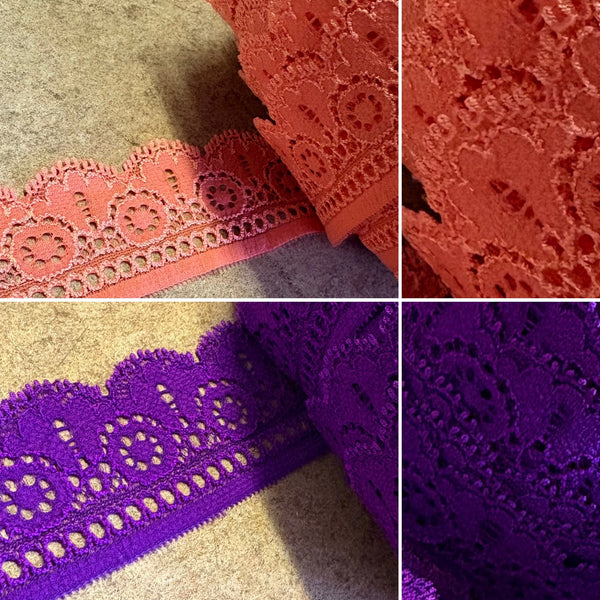 Coral Orange and Purple Lace Trim 4cm Wide - (5m length)