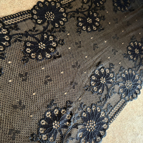 Midnight & Ruby Red Floral Stretch Galloon Lace (23.5cm Wide) - 1m