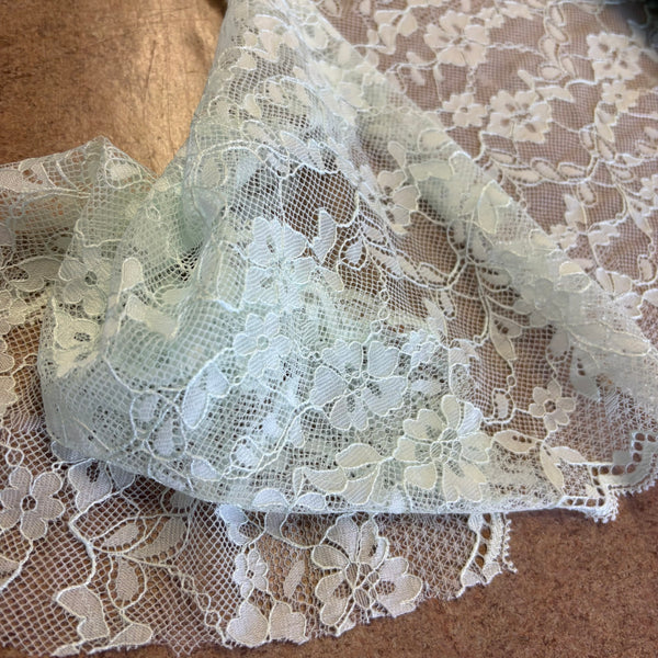 Mint Green Floral Stretch Galloon Lace (23.5cm Wide) - 1m
