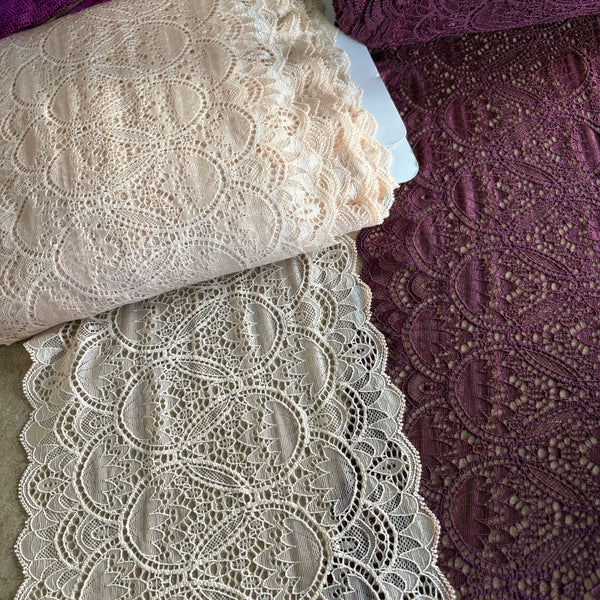 Cream or Wine / Maroon Stretch Galloon Lace (22cm Wide) - 1m