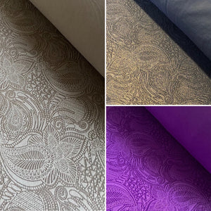 Purple Taupe & Bronze Glitter “Bali” Textured Lycra Fabric - 1m