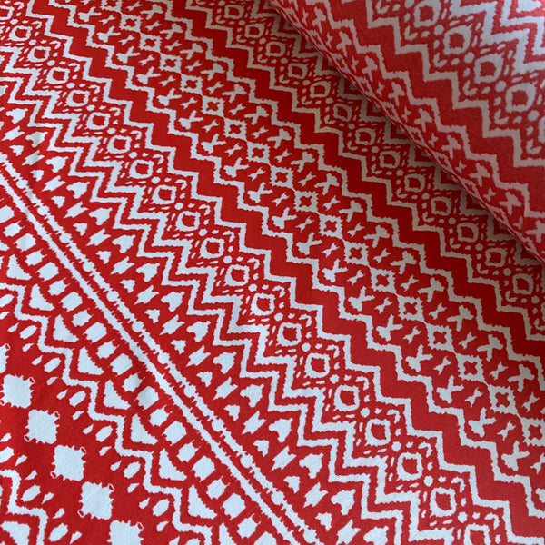 Orange / Red & White Zigzag Stretch Lycra Fabric - 1m