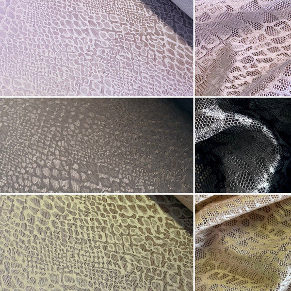 Leopard Allover Stretch Lace Mesh in Ice Blue, Gunmetal Grey and Blush (140cm wide) - 1m