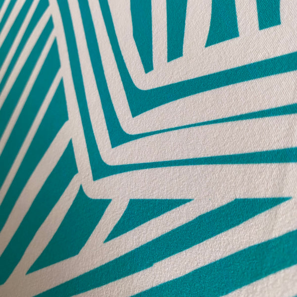 Aqua Blue / Green White Zigzag Stretch Lycra Fabric - 1m