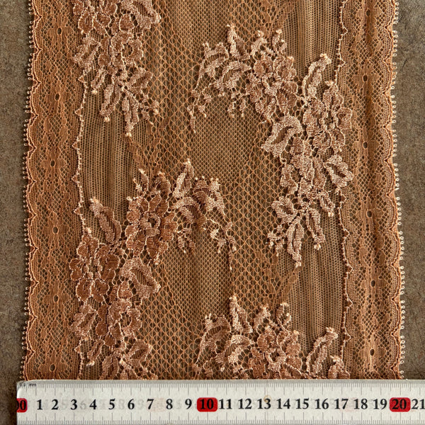 Toasted Nut & Purple Haze Stretch Galloon Lace (20.5cm Wide) - 1m