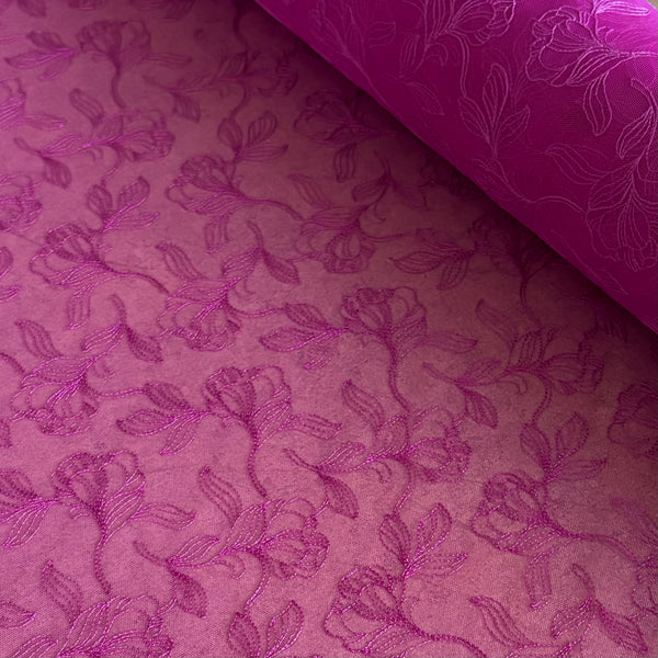 Ice Blue, Midnight Navy, Silver Shine, & Cerese Allover Embroidery Mesh Tulle Net - 1m