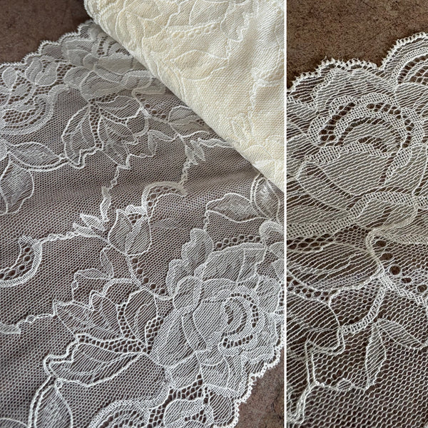 Electric Blue, Ivory & Wild Blackberry Purple Floral Lace (23cm Wide) - 1m