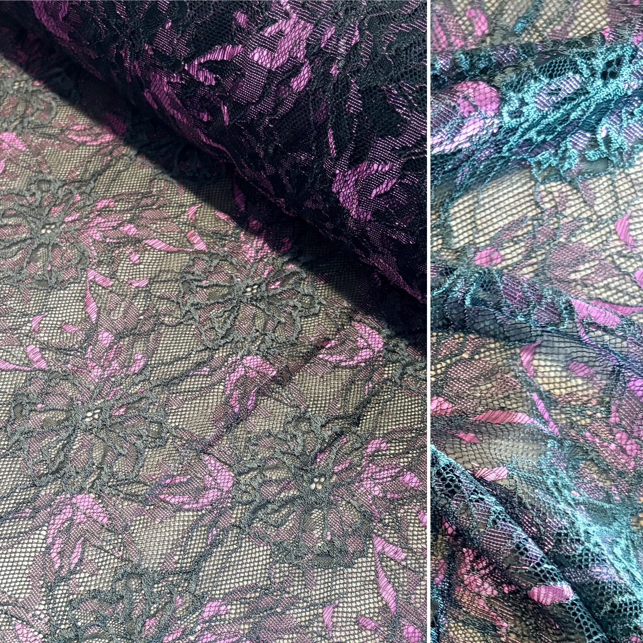 Rigid Floral Allover Lace (In Pink, Purple & Chocolate Brown) - 1m