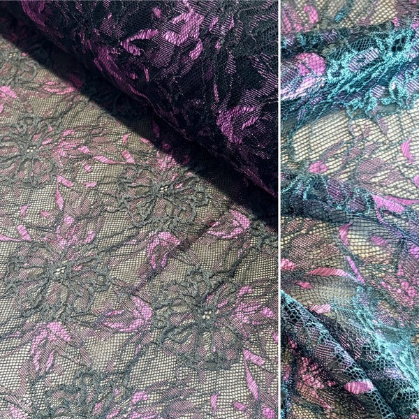 Rigid Floral Allover Lace (In Pink, Purple & Chocolate Brown) - 1m