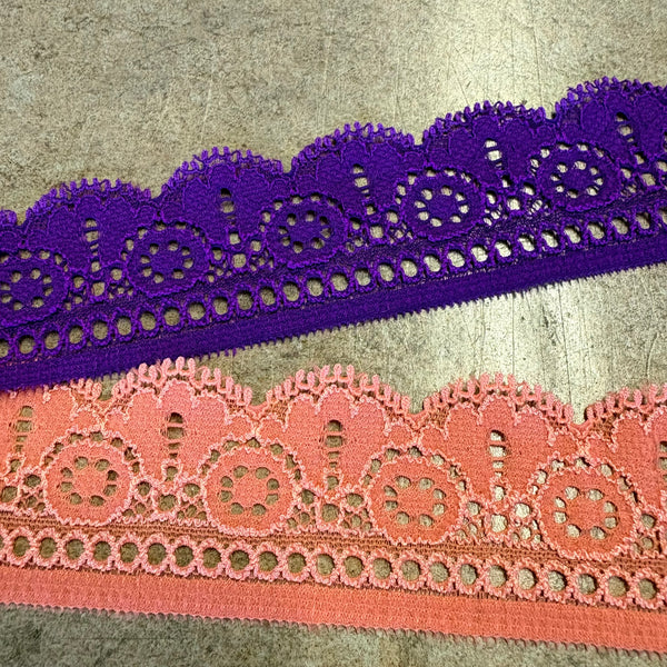 Coral Orange and Purple Lace Trim 4cm Wide - (5m length)