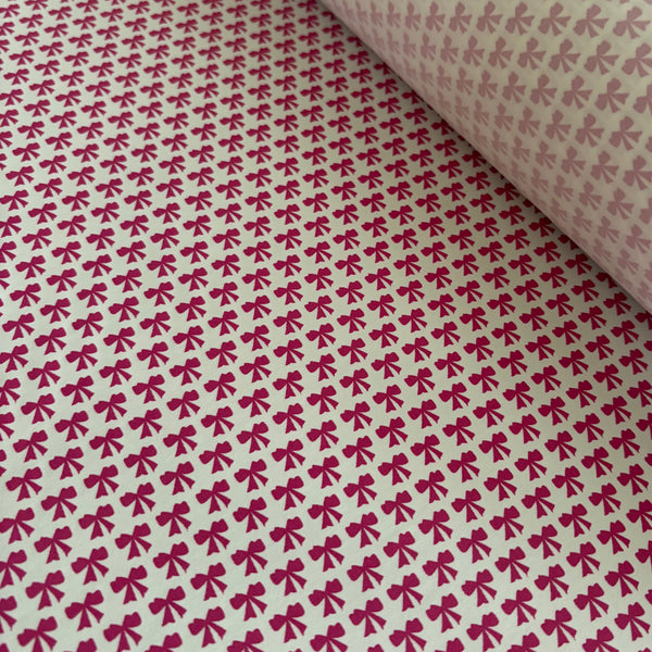White & Pink Bow Swimwear Nylon Lycra Fabric - 1m