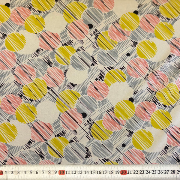 Yellow Grey & Pink Circles Boselli BiLight Super Soft Matt 2Way Stretch Poly Georgette Chiffon (100cm wide) - 1m