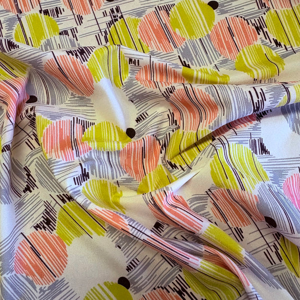 Yellow Grey & Pink Circles Boselli BiLight Super Soft Matt 2Way Stretch Poly Georgette Chiffon (100cm wide) - 1m