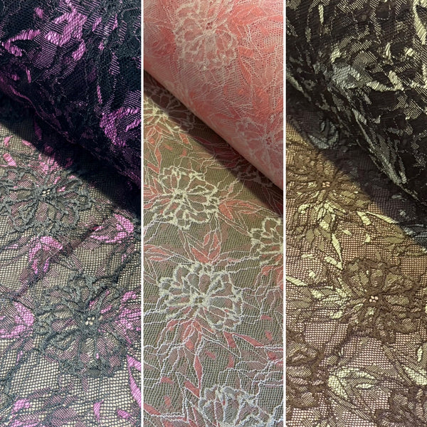 Rigid Floral Allover Lace (In Pink, Purple & Chocolate Brown) - 1m