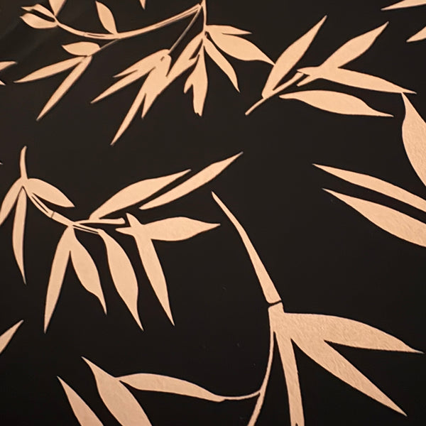 Dark Green Bamboo Leaf on Turquoise Print Lycra Fabric - 1m