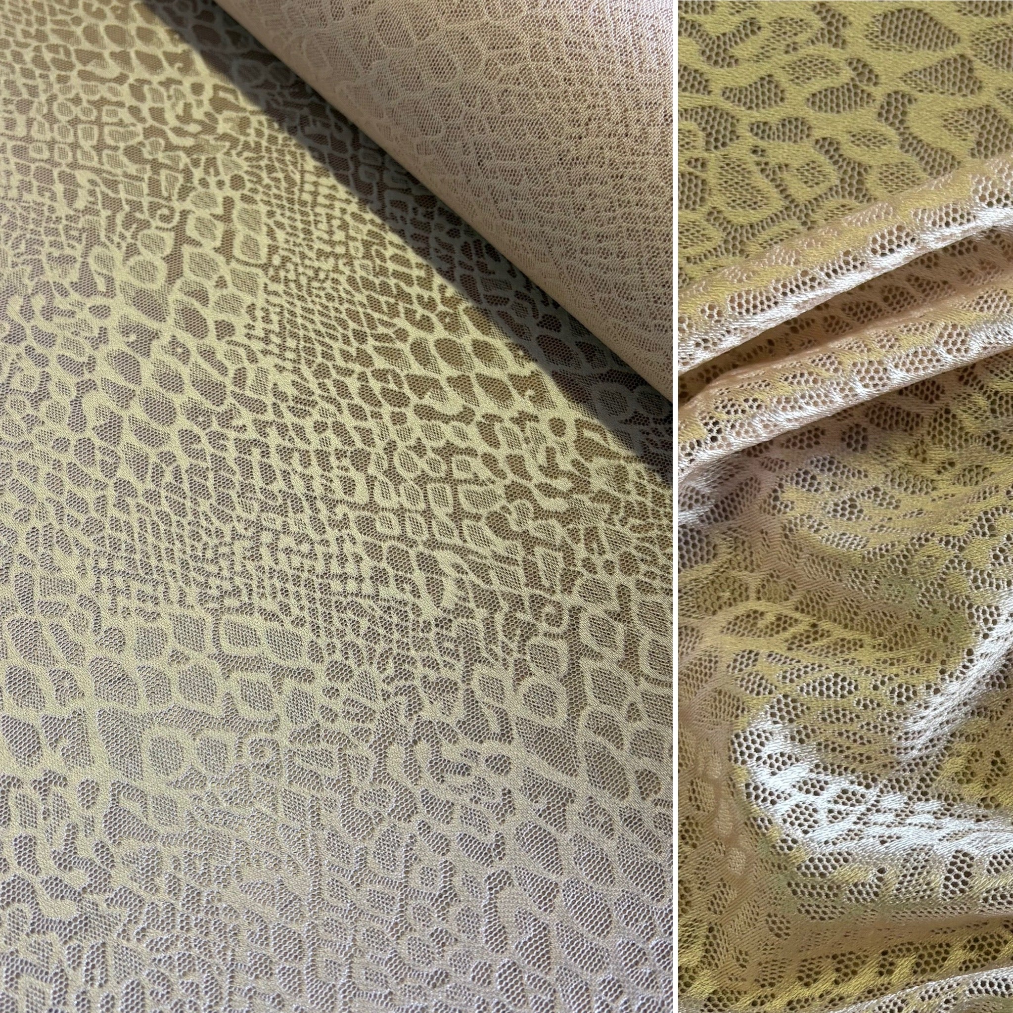 Leopard Allover Stretch Lace Mesh in Ice Blue, Gunmetal Grey and Blush (140cm wide) - 1m