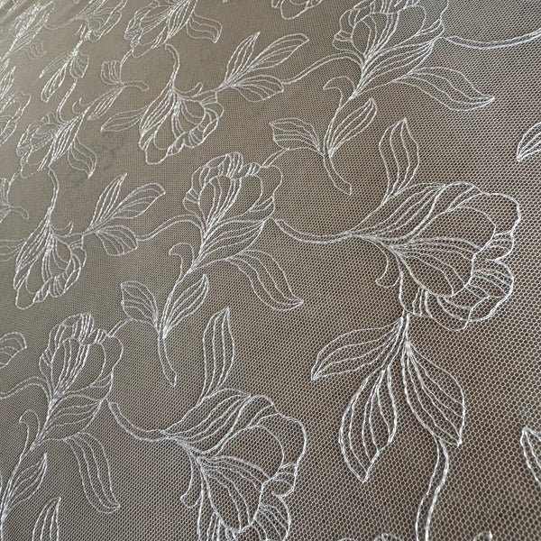 Ice Blue, Midnight Navy, Silver Shine, & Cerese Allover Embroidery Mesh Tulle Net - 1m