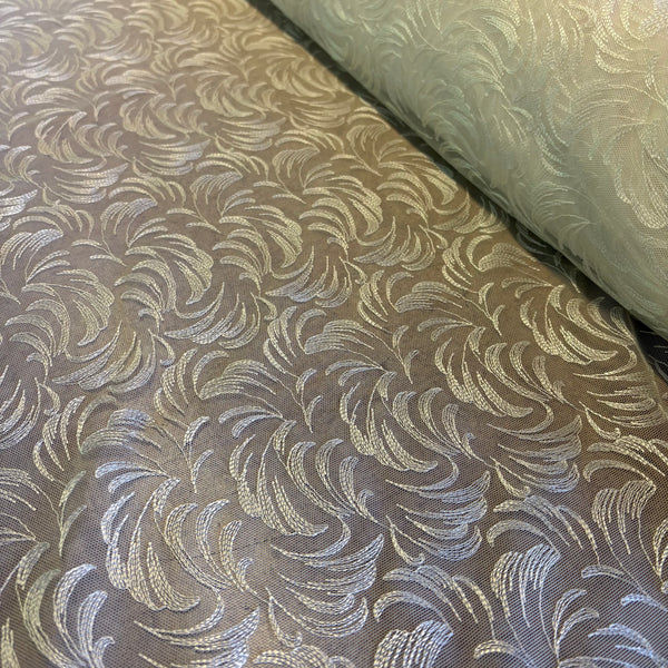 Maroon & Ivory Linen Rigid Allover Wave Embroidery Mesh Tulle Net - 1m