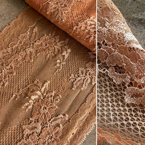 Toasted Nut & Purple Haze Stretch Galloon Lace (20.5cm Wide) - 1m