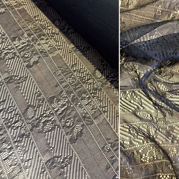 Black or Black & Bronze Allover Stretch Noyon Lace (120cm/150cm wide) - 1m