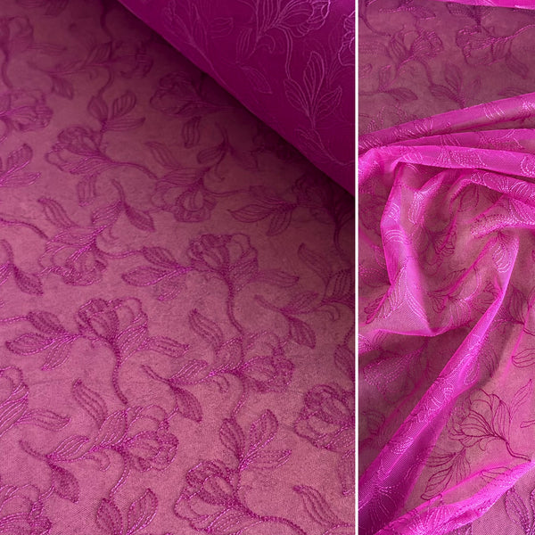 Ice Blue, Midnight Navy, Silver Shine, & Cerese Allover Embroidery Mesh Tulle Net - 1m