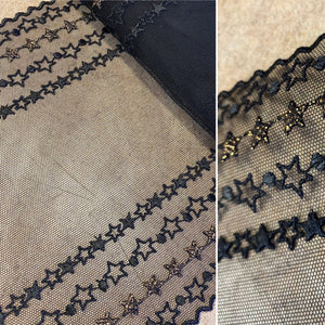 Black & Gold Star Lightweight Embroidery “Lace” Edging (24cm) - 1m