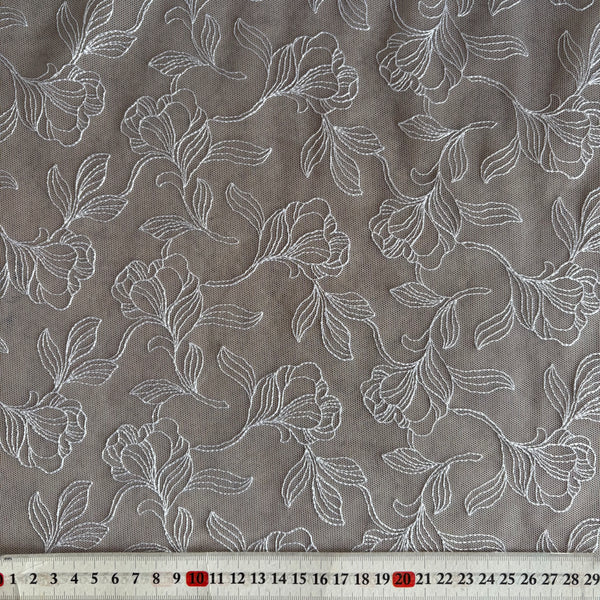 Ice Blue, Midnight Navy, Silver Shine, & Cerese Allover Embroidery Mesh Tulle Net - 1m