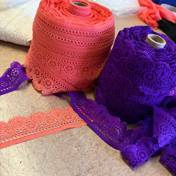 Coral Orange and Purple Lace Trim 4cm Wide - (5m length)