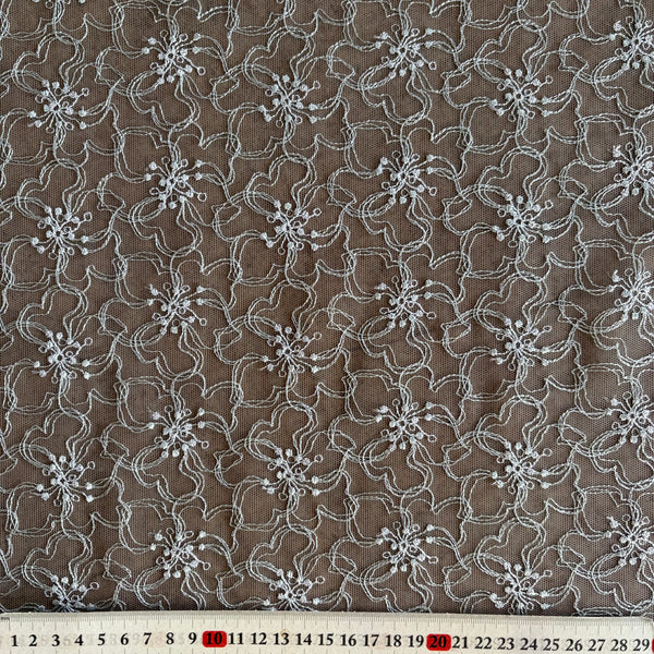 Steel Grey & Glitter Lurex Poppy Allover Rigid Embroidery on Grey Mesh Tulle Net - 1m