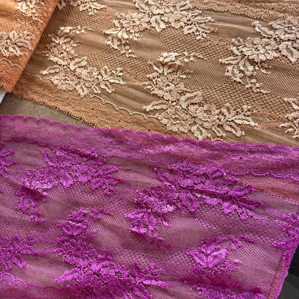 Toasted Nut & Purple Haze Stretch Galloon Lace (20.5cm Wide) - 1m