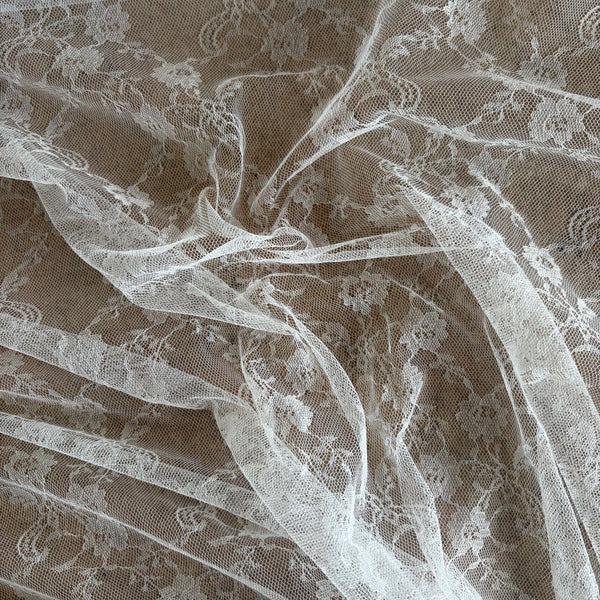 Ivory Greige Off White Allover Leavers Lace - 1m