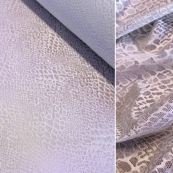Leopard Allover Stretch Lace Mesh in Ice Blue, Gunmetal Grey and Blush (140cm wide) - 1m
