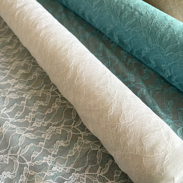 Snow White & Aquamarine Allover Stretch Lace (160cm wide) - 1m