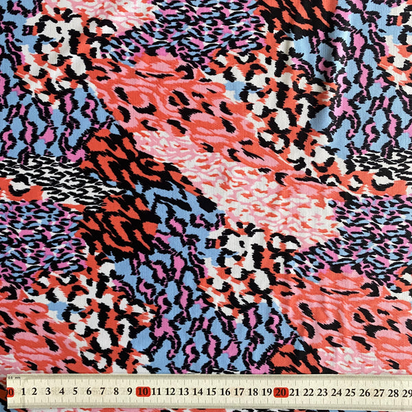 Black Pink Blue Leopard Tiger Lycra Fabric - 1m