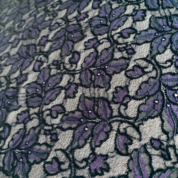 Black and Black / Purple Floral Rigid Allover Lace (145cm wide) - 1m