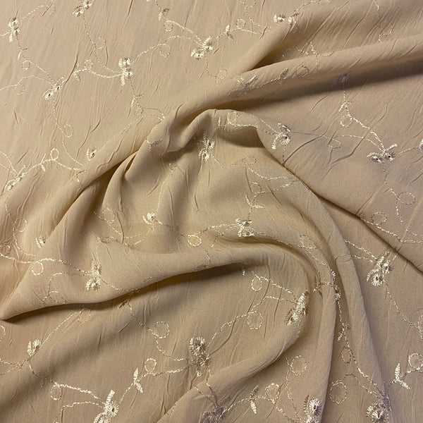 Beige Pale Skin & Bow Allover Rigid Embroidery Polyester Chiffon - 1m