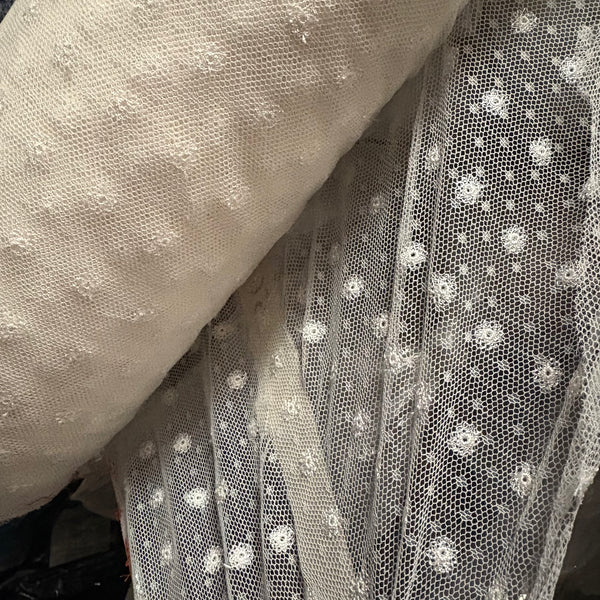 Ivory Spotty Mesh Allover Lace (140cm wide) - 1m