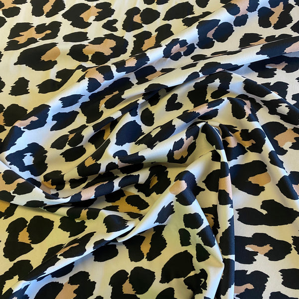 Beige Tan & Black Classic Leopard Lycra Fabric - 1m