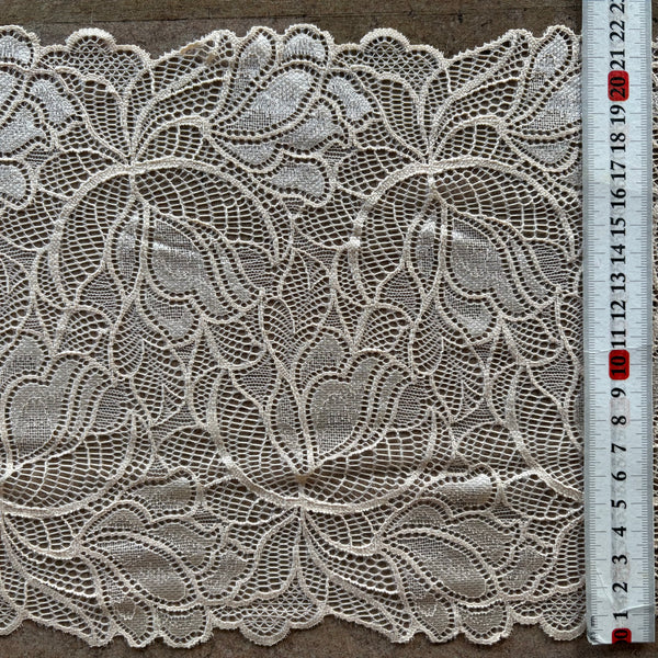 Cream or Claret / Cassis Stretch Galloon Lace (22cm Wide) - 1m