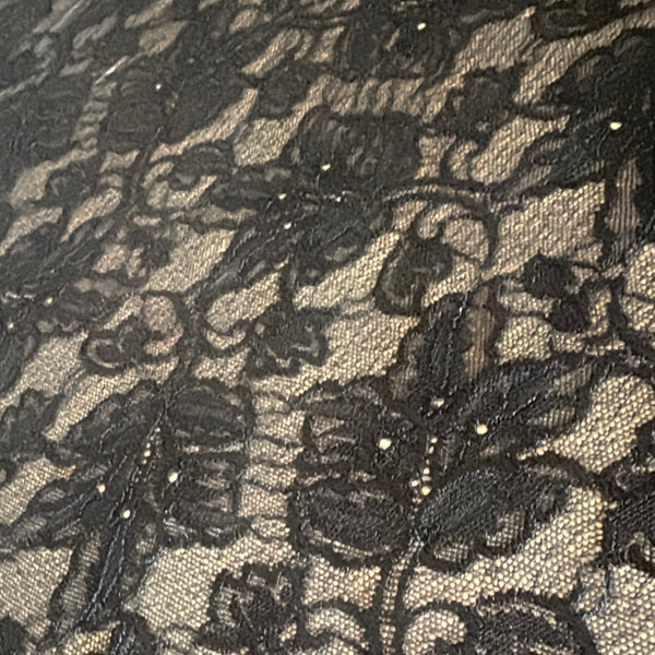 Black and Black / Purple Floral Rigid Allover Lace (145cm wide) - 1m