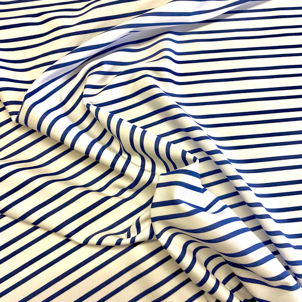 Navy Blue & White Thin Stripe Lycra Fabric - 1m