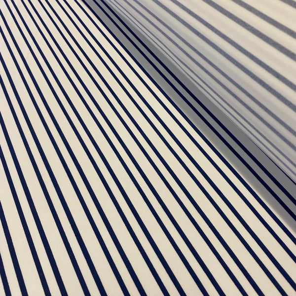 Navy Blue & White Thin Stripe Lycra Fabric - 1m