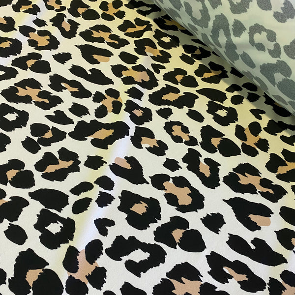 Beige Tan & Black Classic Leopard Lycra Fabric - 1m