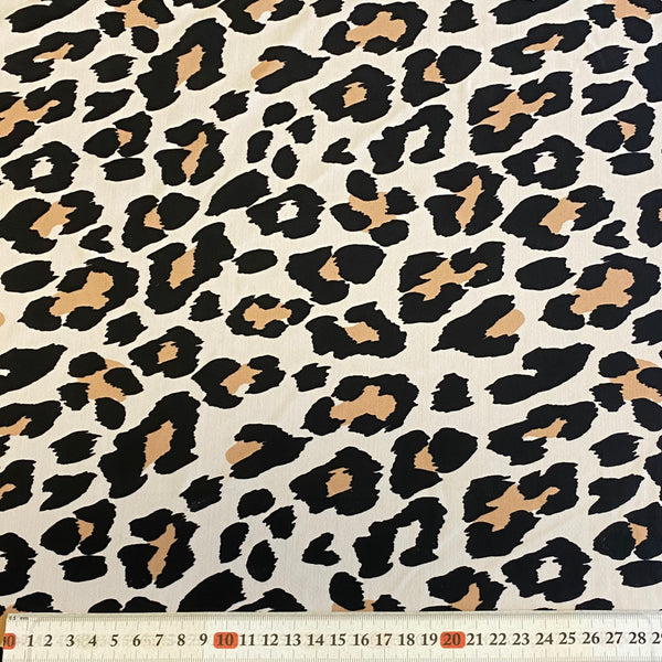 Beige Tan & Black Classic Leopard Lycra Fabric - 1m