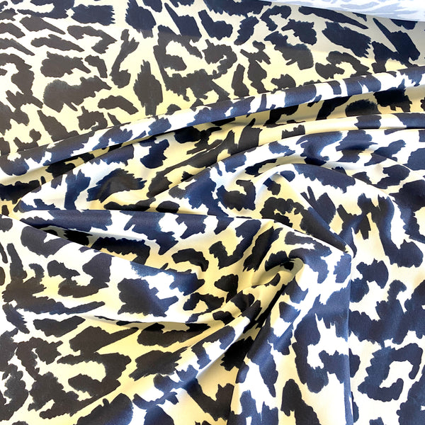 Navy Abstract Digital Leopard Lycra Fabric - 1m