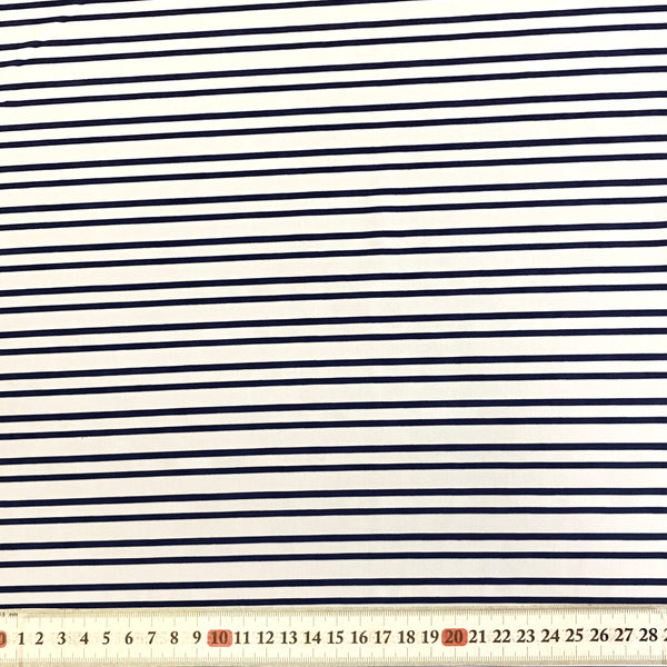 Navy Blue & White Thin Stripe Lycra Fabric - 1m