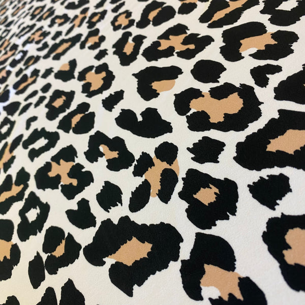 Beige Tan & Black Classic Leopard Lycra Fabric - 1m